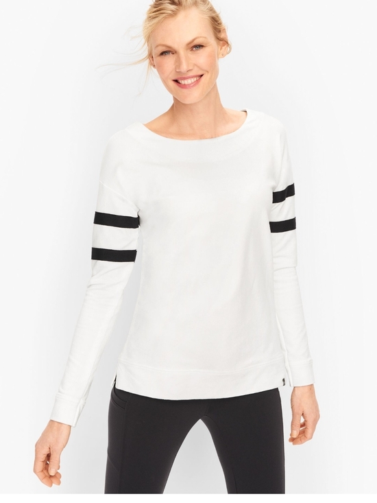 Talbots Tops - Talbots White Long-Sleeve Crewneck Sweatshirt Sleeve Stripes Size Medium NWT